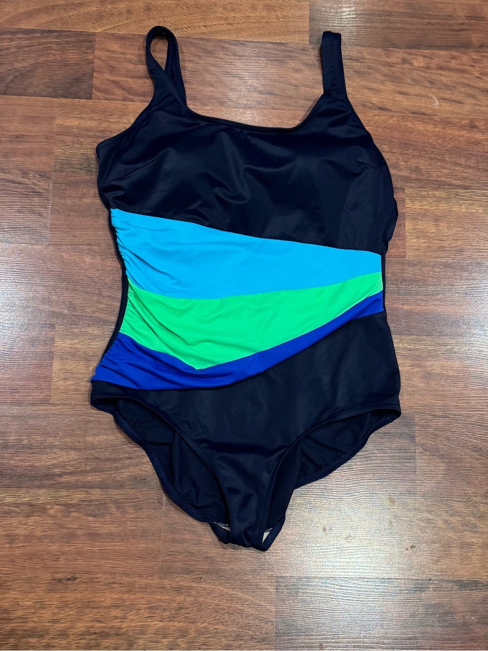 Vintage - Navy One-Piece Swimsuit with Aqua, Lime & Royal Blue Panels